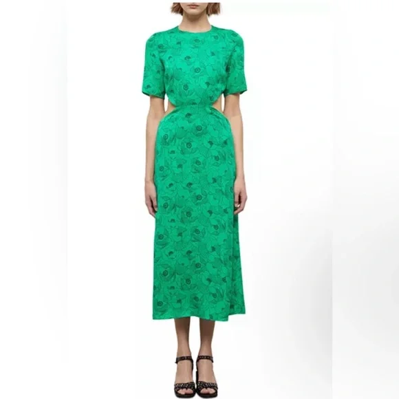 the kooples floral midi dress The Kooples Black/Purple Floral Print Buttoned Midi Dress w/ Frills sz 1